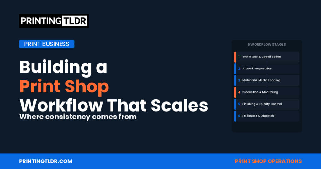 Building a print shop workflow that scales — 6 production stages for consistent output